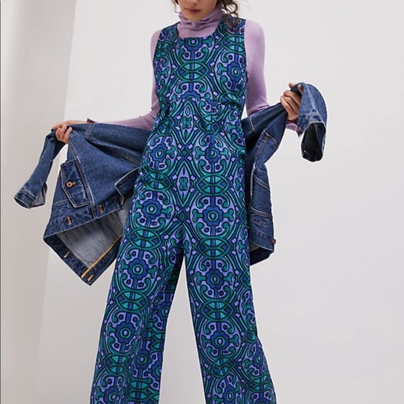 Anthro Bel Kazan Zephyr Wide-Leg Jumpsuit In Blue - Size Medium - Picture 3 of 5
